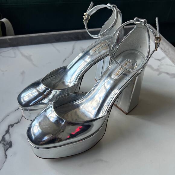 Larroude Ari Platform Pump In Silver Specchio Size 8.5 - Picture 3 of 9